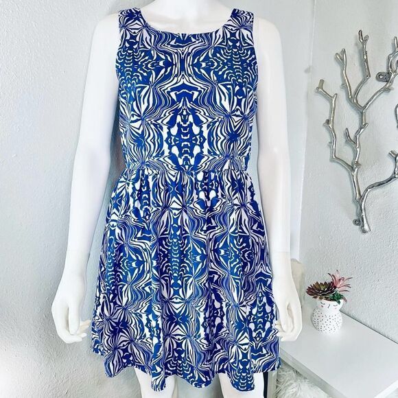Boutique Abstract Print Fit and Flare Mini Dress Sleeveless Medium - Picture 1 of 12